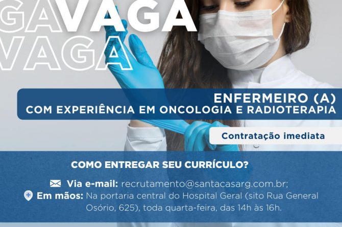 TEMOS VAGAS: ENFERMEIRO (A) com experiência em oncologia e radioterapia