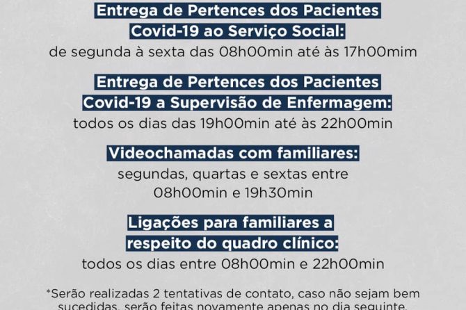 Procedimento de informação do estado de saúde de pacientes hospitalizados com suspeita e/ou confirmação da COVID-19 e entrega de seus pertences