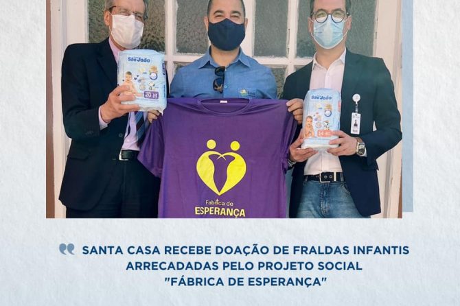 Santa Casa recebe doação de fraldas infantis arrecadadas pelo projeto social “Fábrica de Esperança”