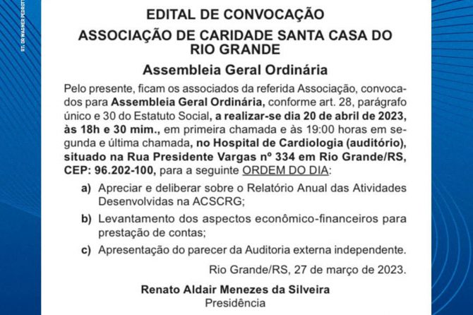 EDITAL DE CONVOCAÇÃO PARA ASSEMBLEIA GERAL ORDINÁRIA 27 de abril